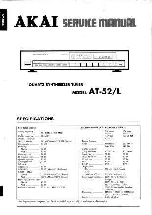 Akai AT-52 AT-52L TUNER Service Manual *Original* 